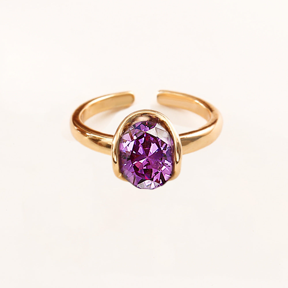 Purple Open-end Zircon Simple Fashion High Sense Elegant Graceful Open Ring