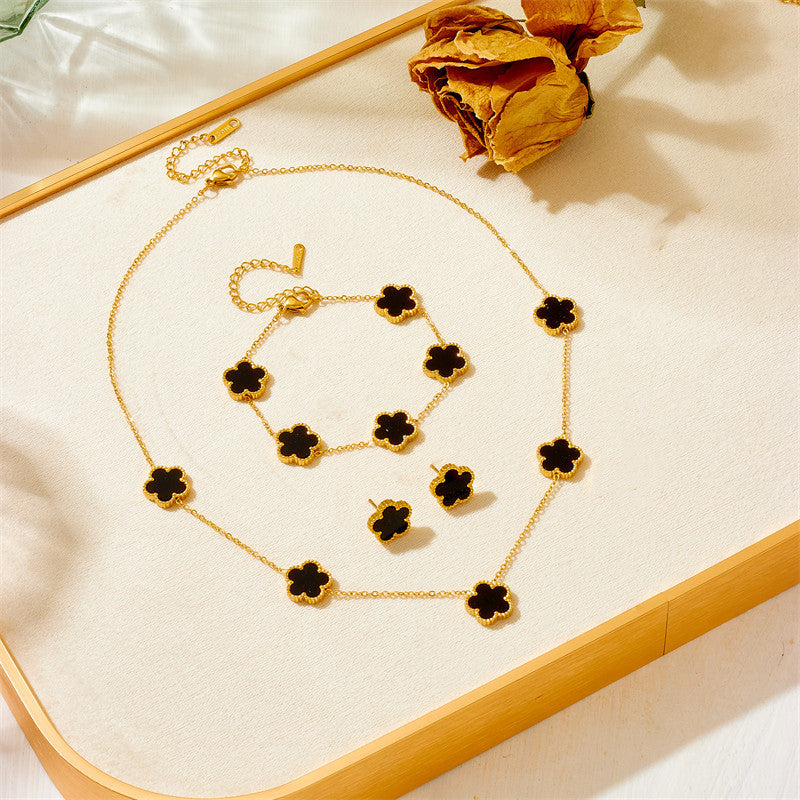 Women's Steel Parthenocissus Grass Good Luck Stainless Jewelry Set