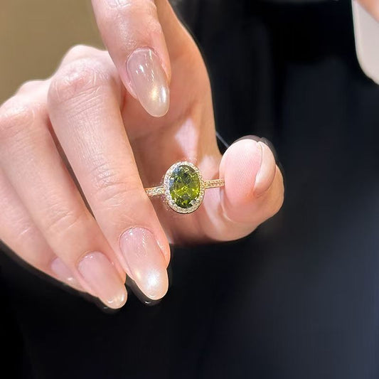 Oval Crystal Open Special Interest Light Luxury High-grade Index Ring