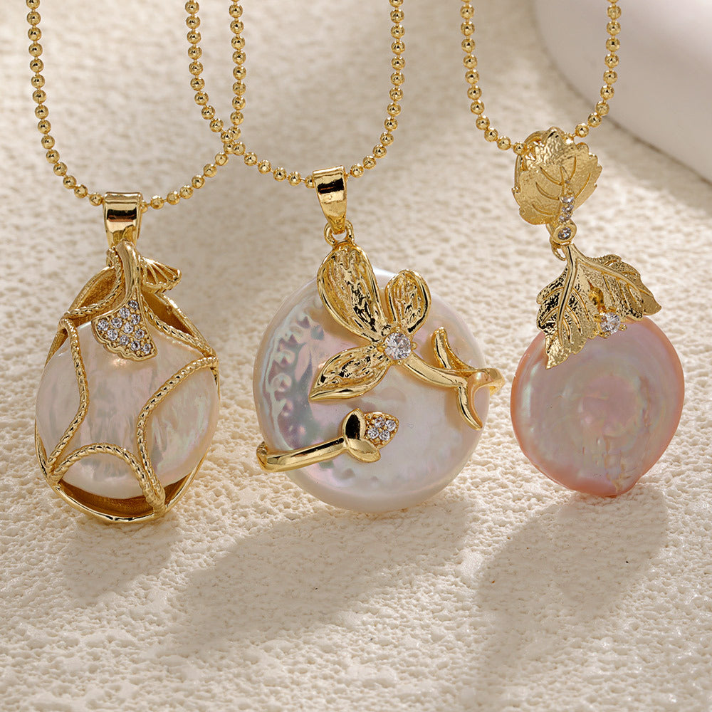 Baroque Pearl Real Gold Plating Leaves Irregular Necklace