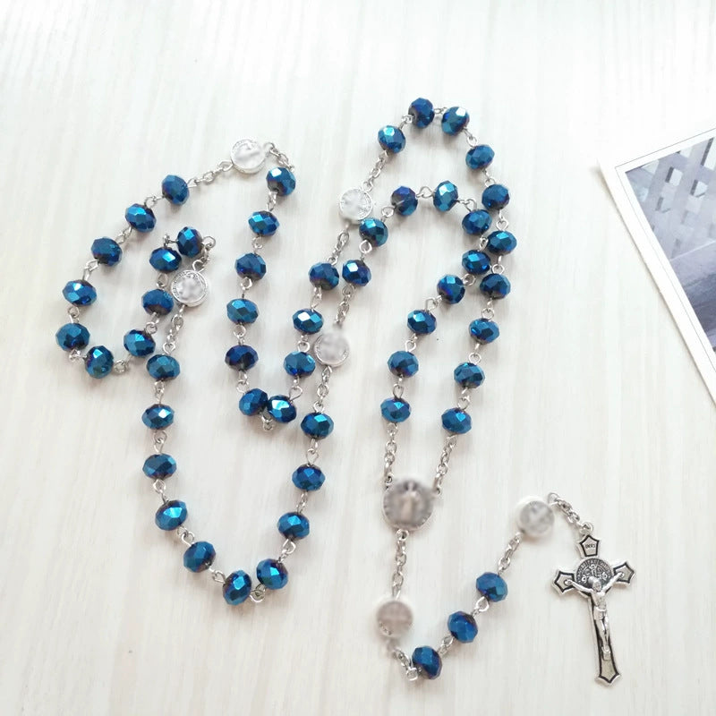 Handmade Beaded Blue The Crystal Long Alloy Sweater Necklace