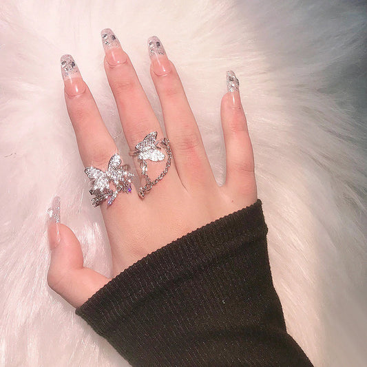 Oil Painting Butterfly Twigs Drop Enamel Color Rings