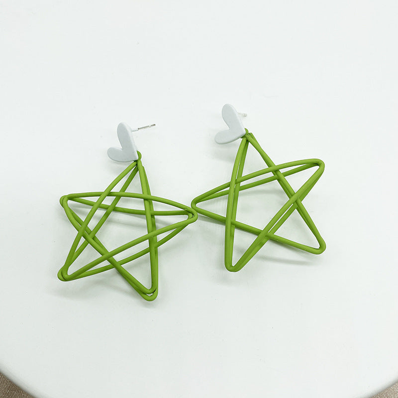 Women's Elegant Contrast Color Ear Green Five-pointed Star Hollow Stud Earrings