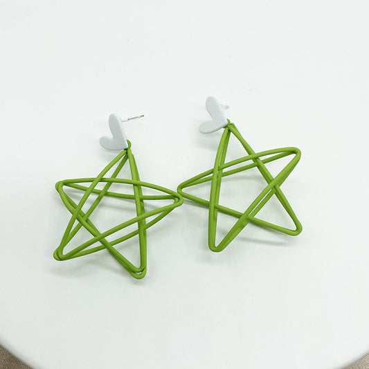 Women's Elegant Contrast Color Ear Green Five-pointed Star Hollow Stud Earrings