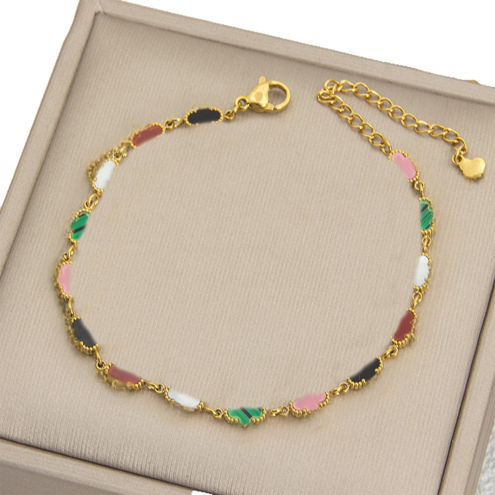 Four Flower Gold Colorful Rhombus Pattern Bracelet
