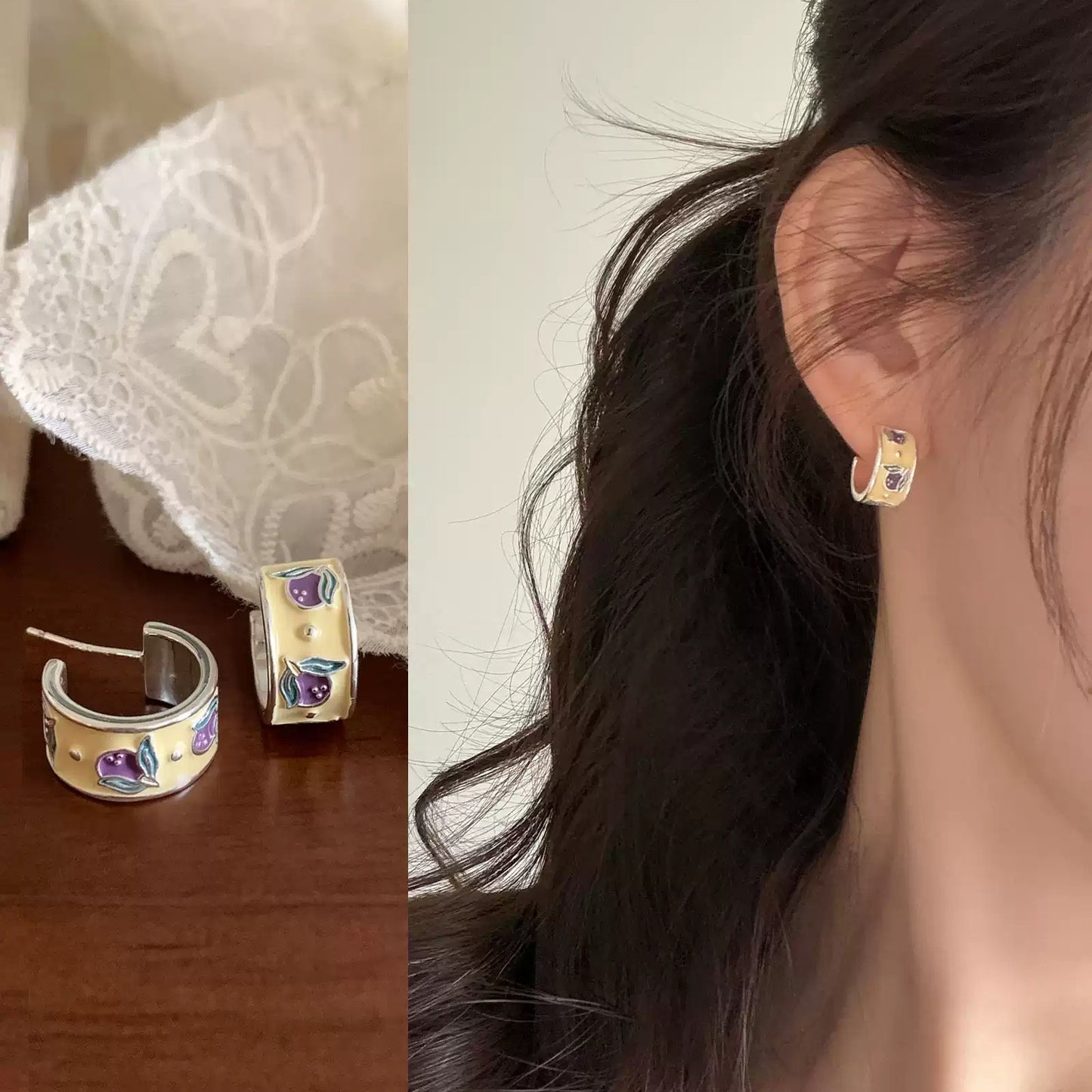 Spring Drip Glazed Fruit Ear French Stud Earrings