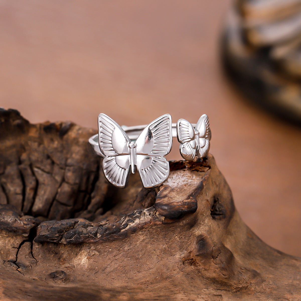 Double Butterfly Stainless Steel Female Cute Animal Opening Adjustable Rings