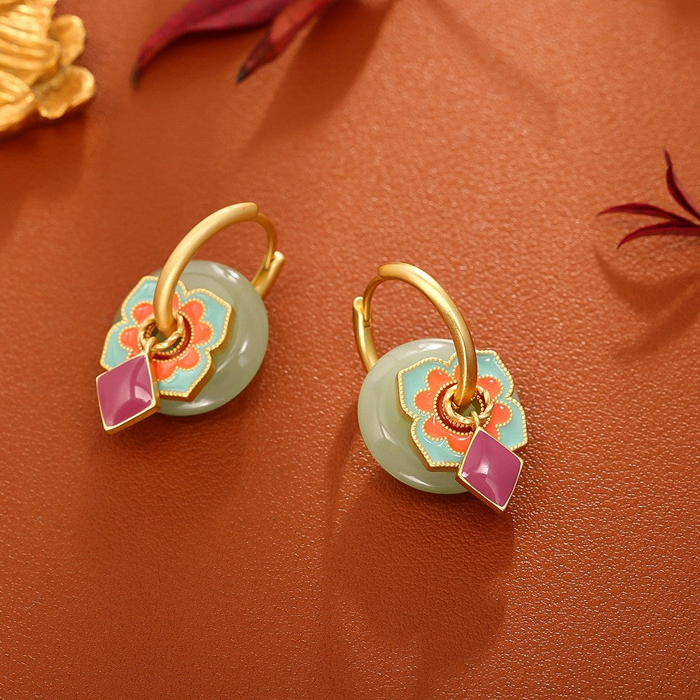 Glazed Fan-shaped Female Niche Advanced Design Multiple Ways Earrings