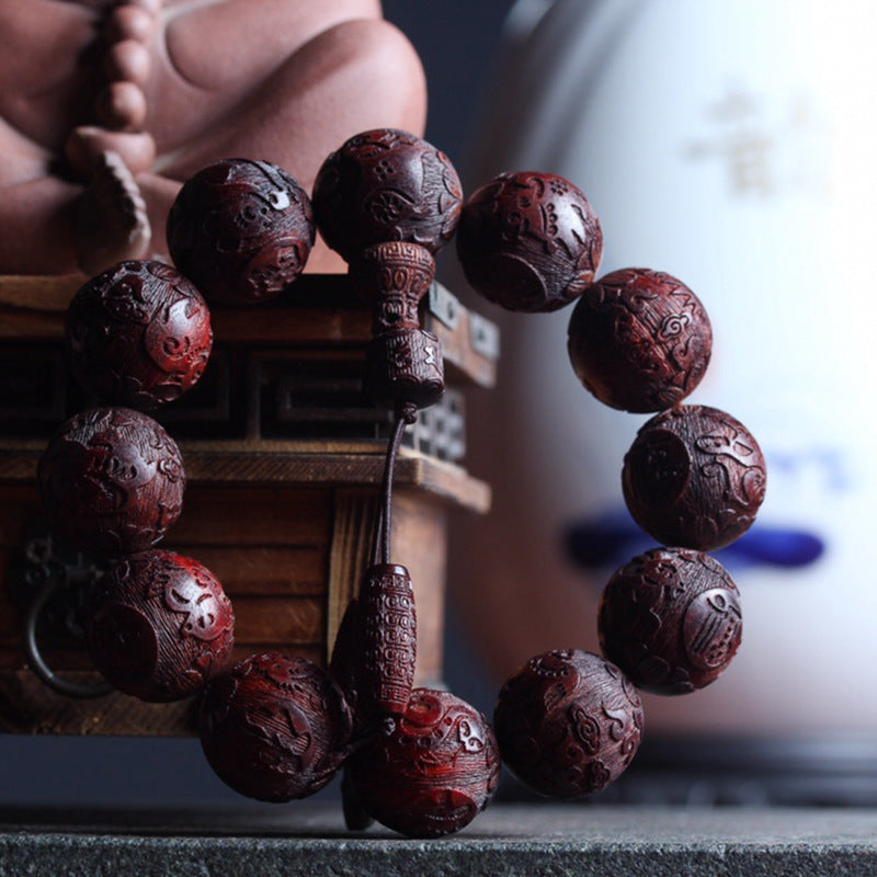 Women's & Men's Old Materials Pterocarpus Carved Twee Zodiac Zen Idea Buddha Beads Bracelets
