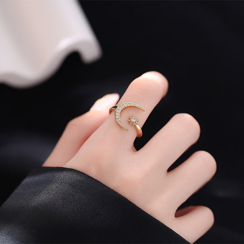 Women's Crescent Moon Fashion Star Graceful Personality Rings