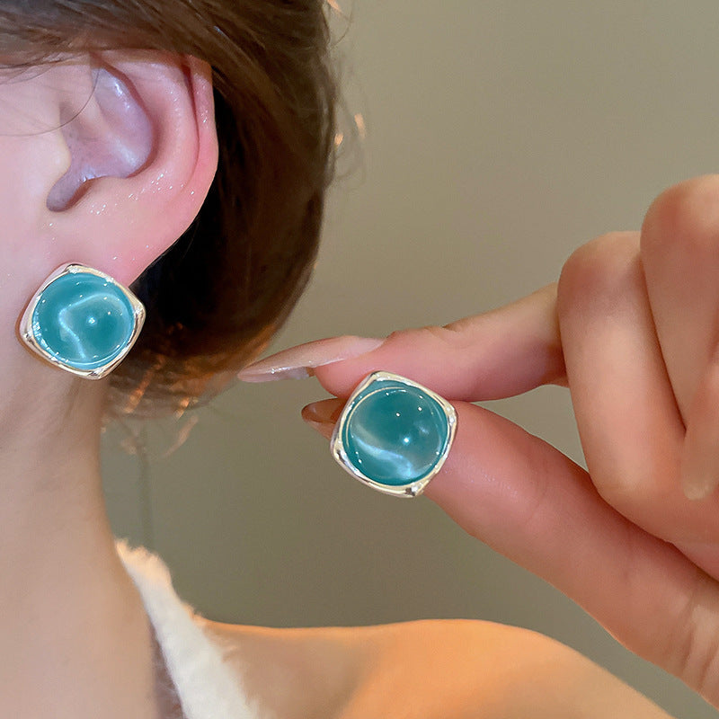 Women's Fresh Blue Fabric Flower Tassel Seaside Vacation Style Light Stud Earrings