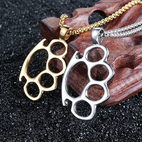 Women's & Men's Hip Hop Style Titanium Steel Brass Knuckle Personality Hipster Necklaces