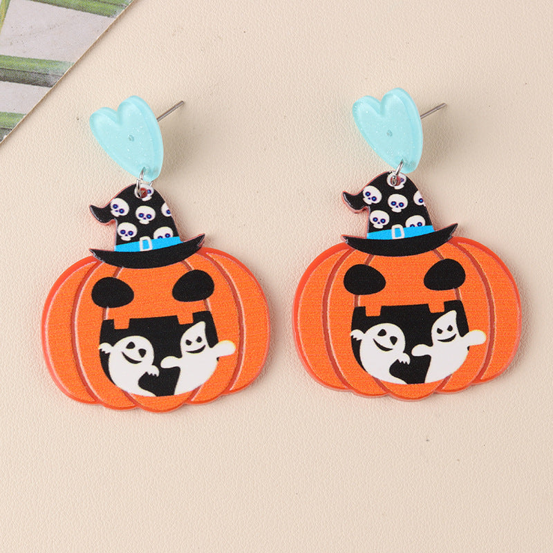 Halloween Series Acrylic Pumpkin Cartoon Funny Earrings