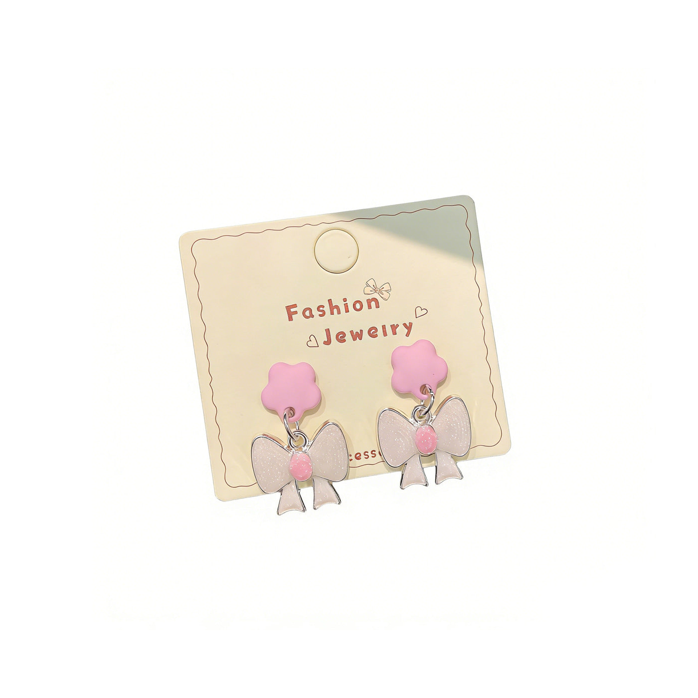 Dopamine Cartoon Love Heart Bow Tie Sier Needle Female Cute Earrings