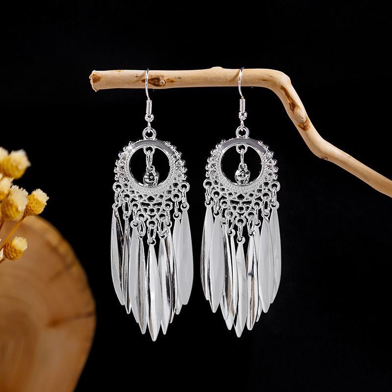 Imitation Sier Miao Minority Tourist Attractions Bohemian Exaggerated Long Leaves Earrings
