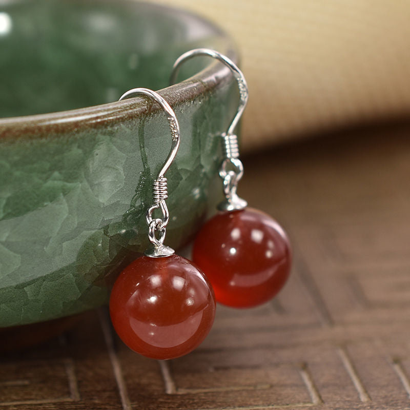 Women's Agate Sier Ear Hook Green Chalcedony Yellow Black Earrings