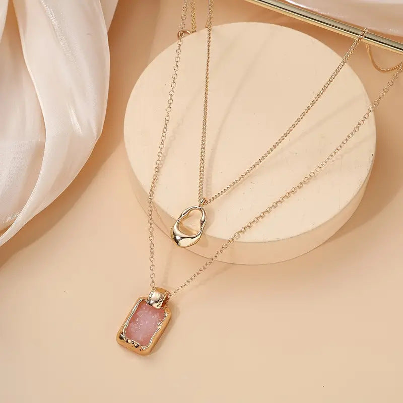 Square Color Resin Lady Twin Double Necklace