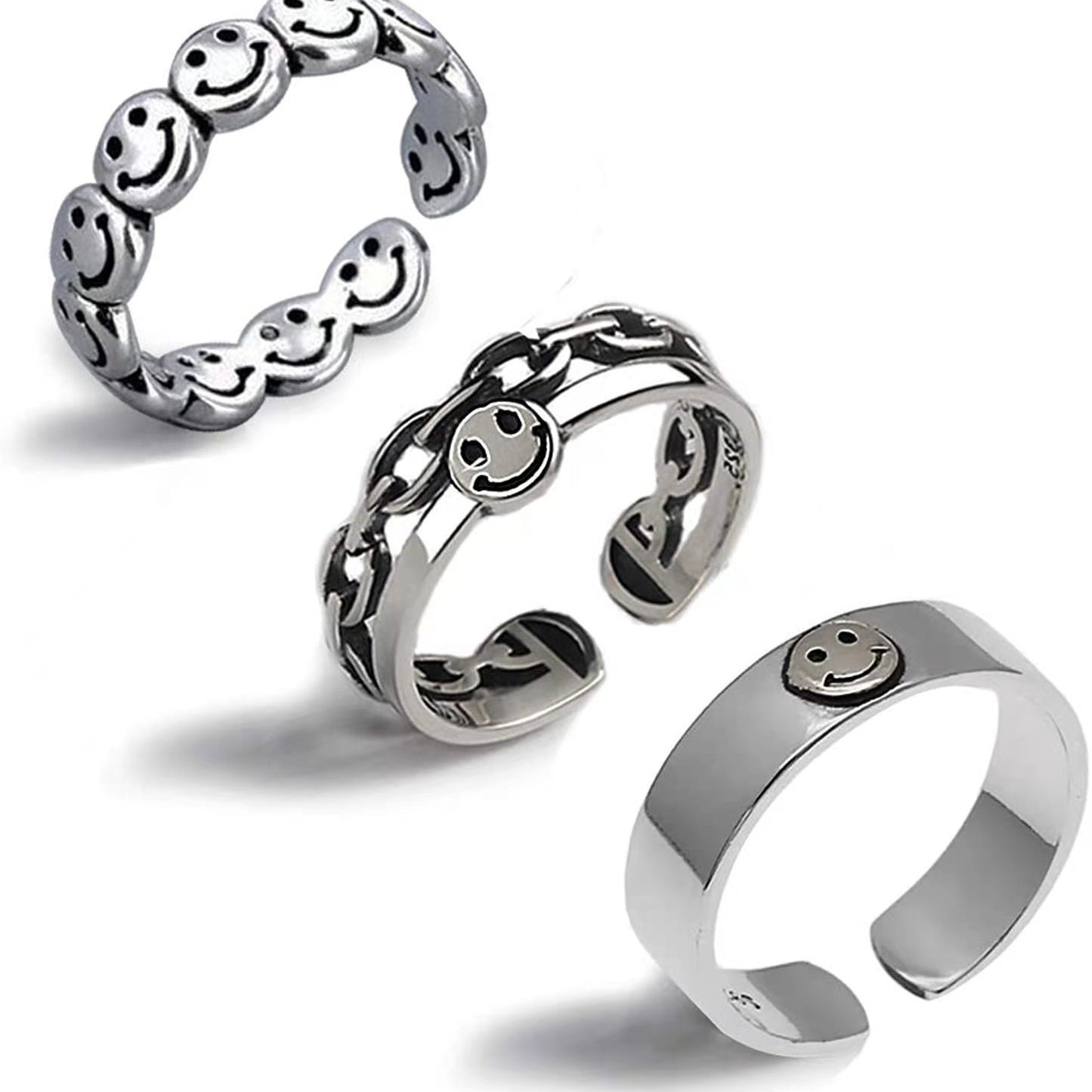 Smiley Face Three-piece Open Adjustable Source Rings