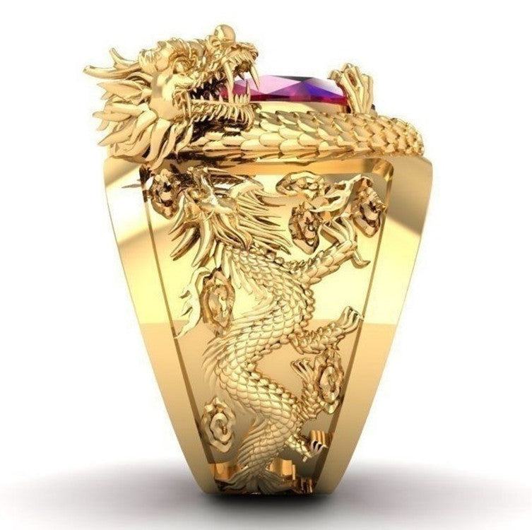 Gold Plated Domineering Dragon Inlaid Ruby Rings