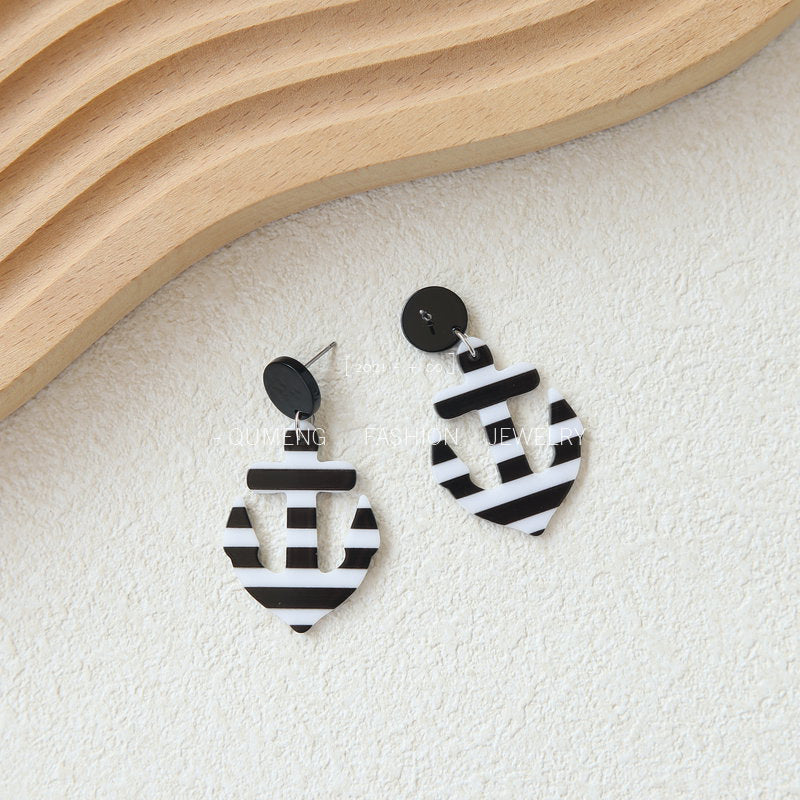 Boat Anchor Sailor Stripes Navy Pirate Earrings