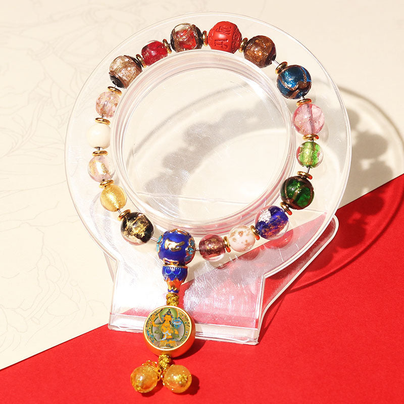 Fragrant Gray Colored Glaze Eighteen Prayer Beads Yellow God Of Bracelet