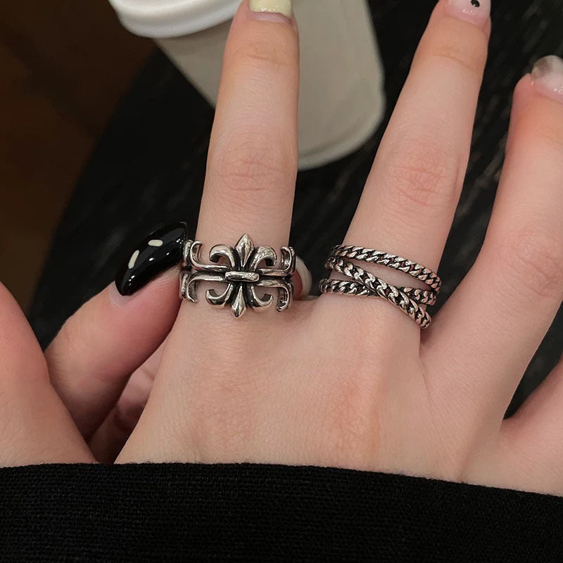Women's Cross Distressed Metal Open For Design Retro Index Ring