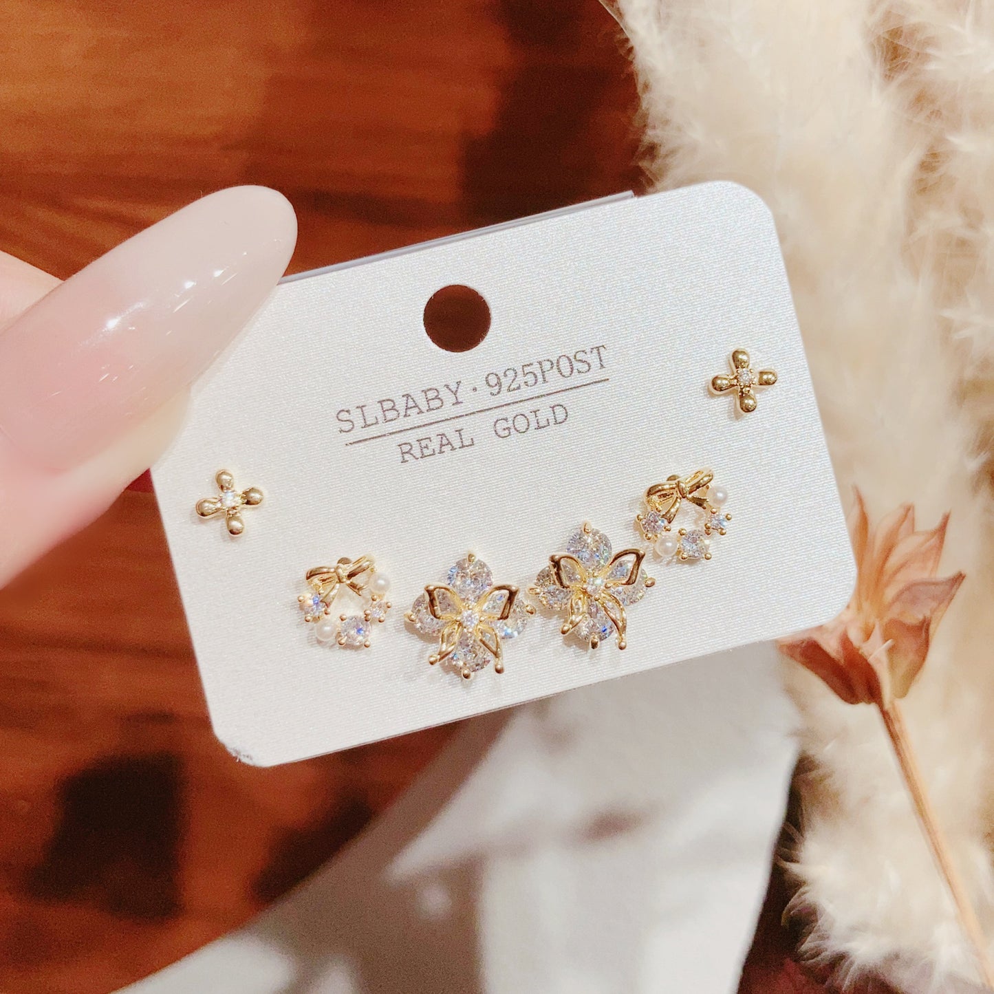 Summer Simple Style Temperament Three Pairs Of Butterfly Rings