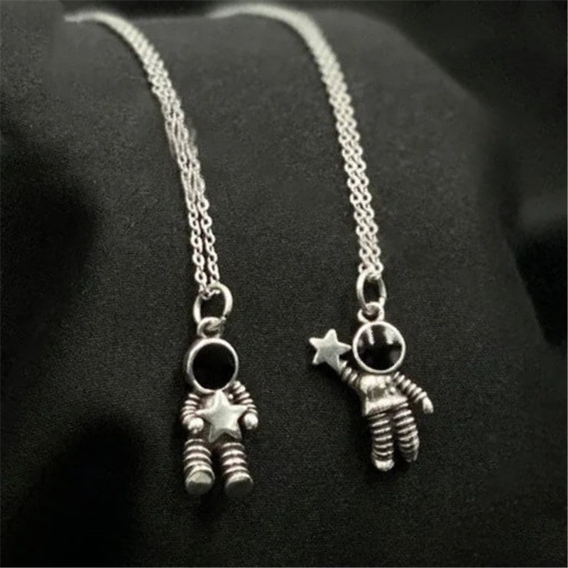 Spaceman Couple Magnet Titanium Steel Astronaut Alloy Niche Design Necklace