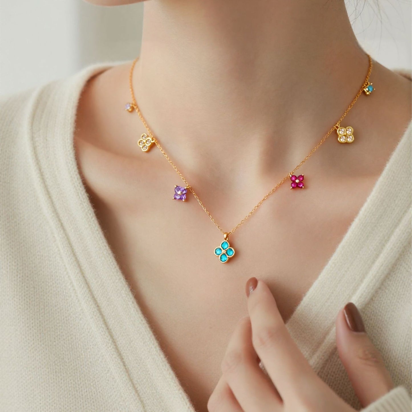 Color Zircon Clover Female Gifts For Necklaces