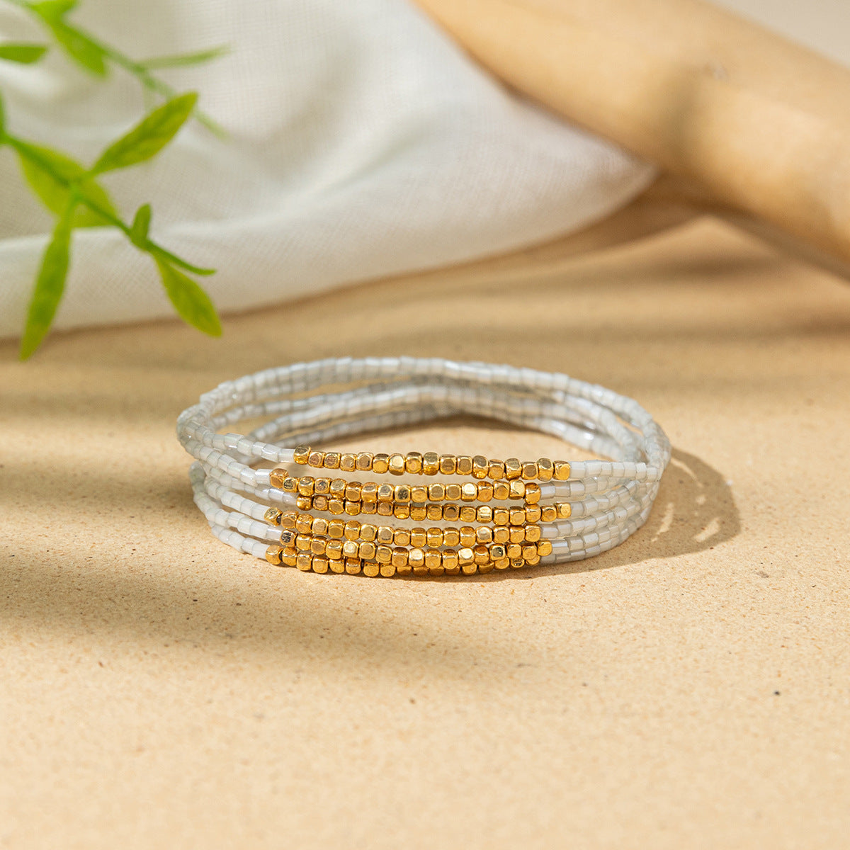 Women's Bohemian Vacation Style Twin Design Sense Glass Beads Stretch Bracelet