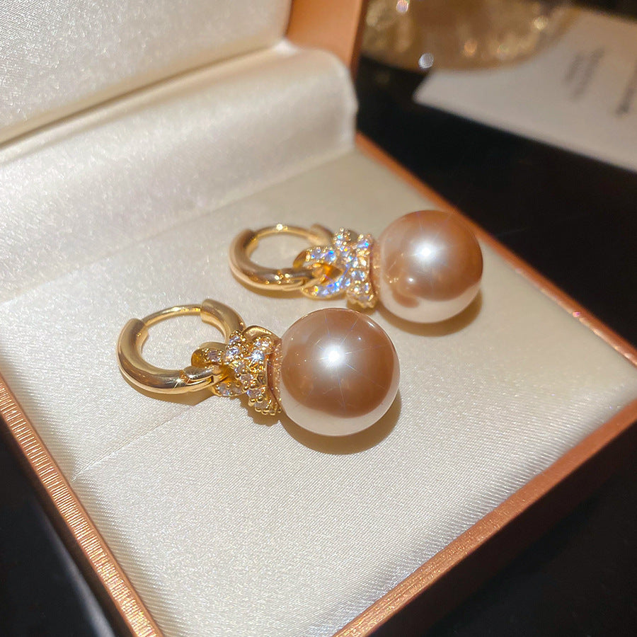 French Flash Zircon Flower Pearl Light Luxury Earrings