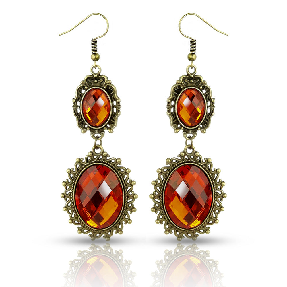 Women's Fashion Baroque Crystal Eardrops Black Lace Earrings