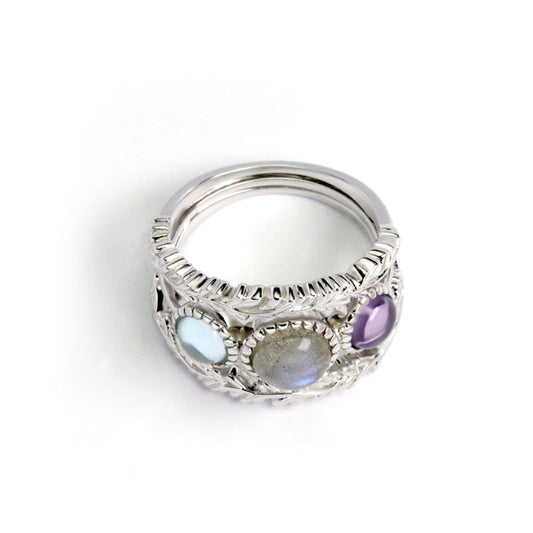 Sier Gemstone Female Labradorite Amethyst Antique Jewelry Rings