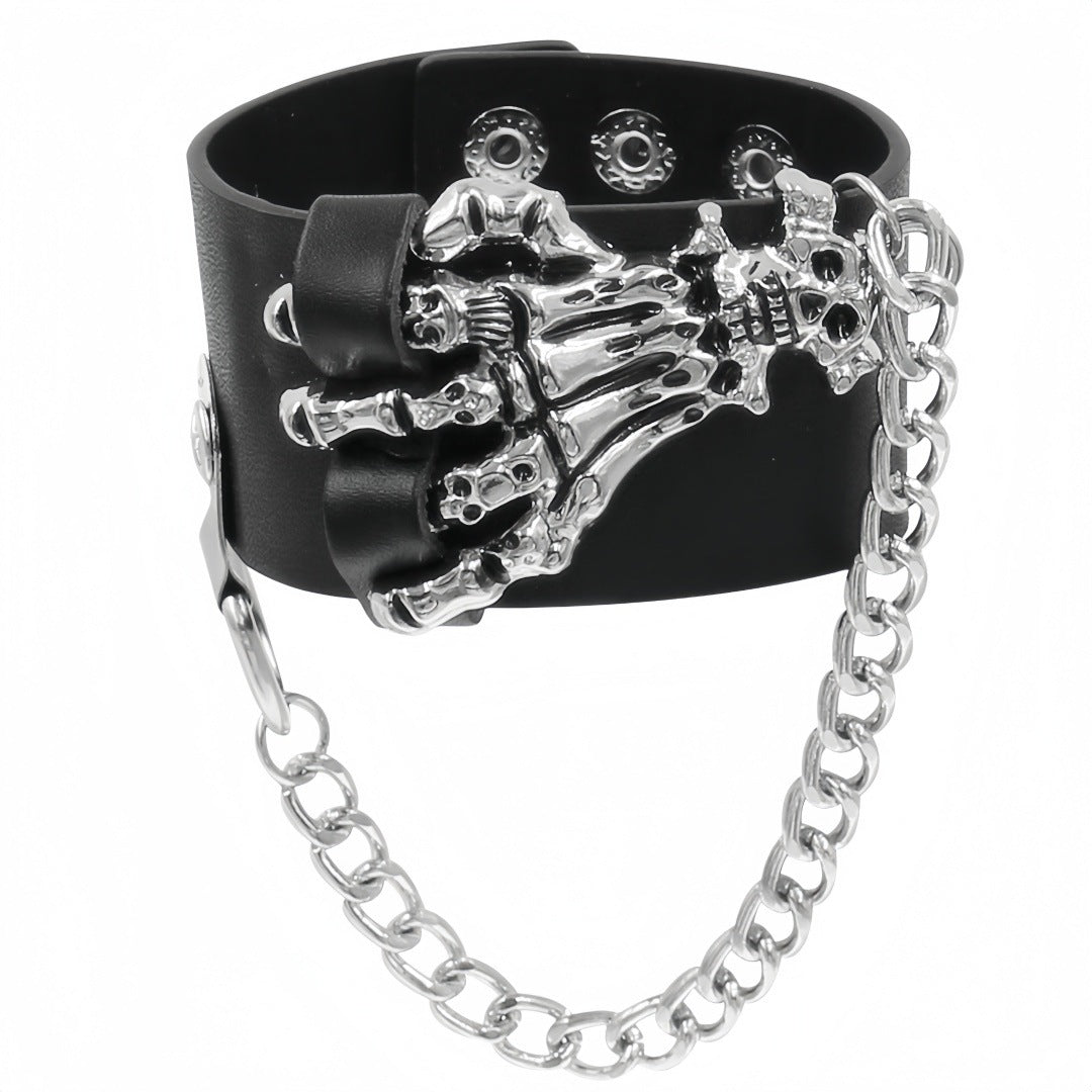 Men's Leather Trendy Cool Retro Skull Ghost Claw Wrist Domineering Exaggerated Rings