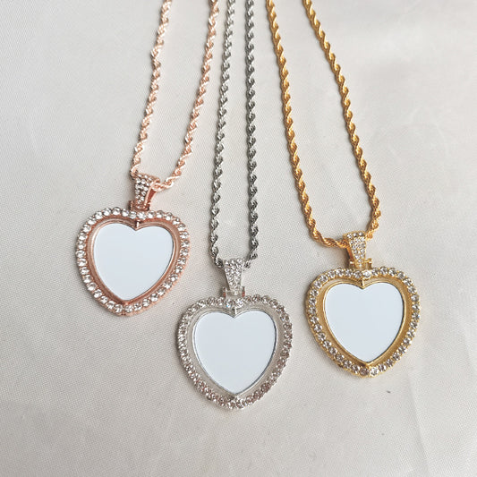 Thermal Transfer Blank Diamond Studded Hollow Personality Picture Printing Double-sided Necklace