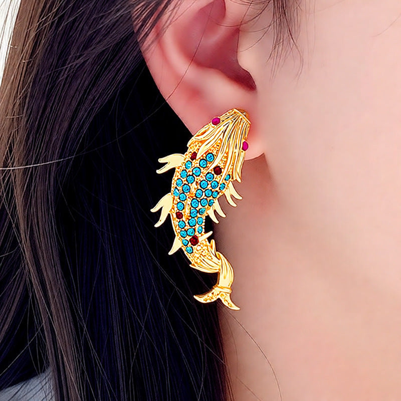 Women's Sier Needle Chinese Style Light Luxury Carp Fashionable Exquisite Earrings