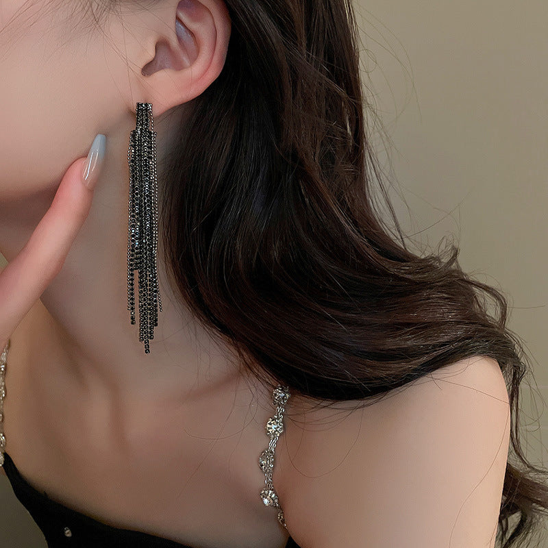 Women's Sier Needle Zircon Water Drops Tassel Fashionable Light Luxury High-grade Rings
