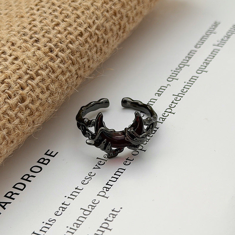Love Heart Thorns Open Niche Trendy Cool Neutral Twin Index Ring