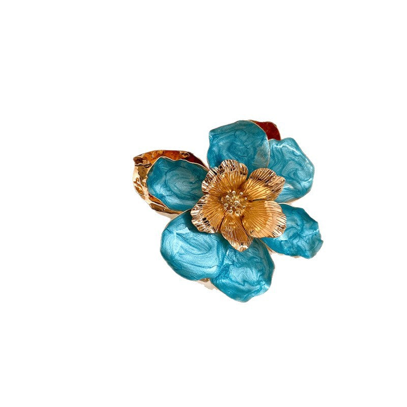 Women's Enamel Flower Open Golden Petal Design Rings