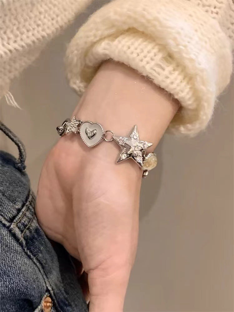 Chinese Style Punk Stars Heart Button Mild Luxury Bracelet