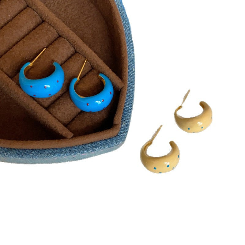 Drip Glaze Polka Dot Contrast Color Sier Light Luxury Minority Earrings