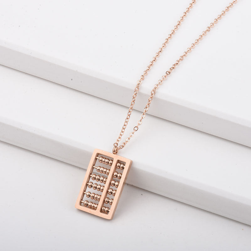 Chinese Style Amass Fortunes Abacus Titanium Steel Electroplated Gold Necklaces