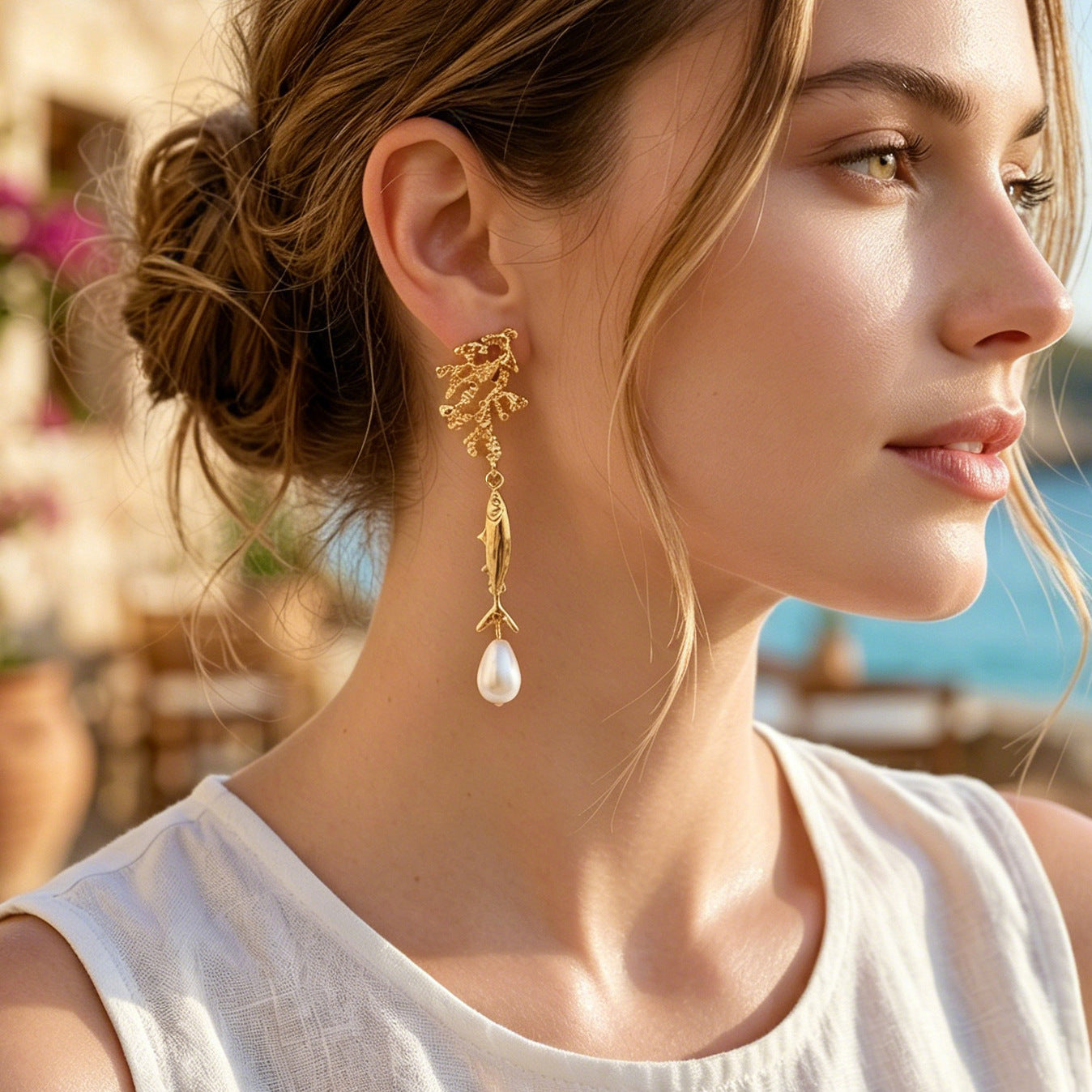 Women's Coral Fish Water Drop Patch Sweet Spicy Vacation Style Marine Earrings