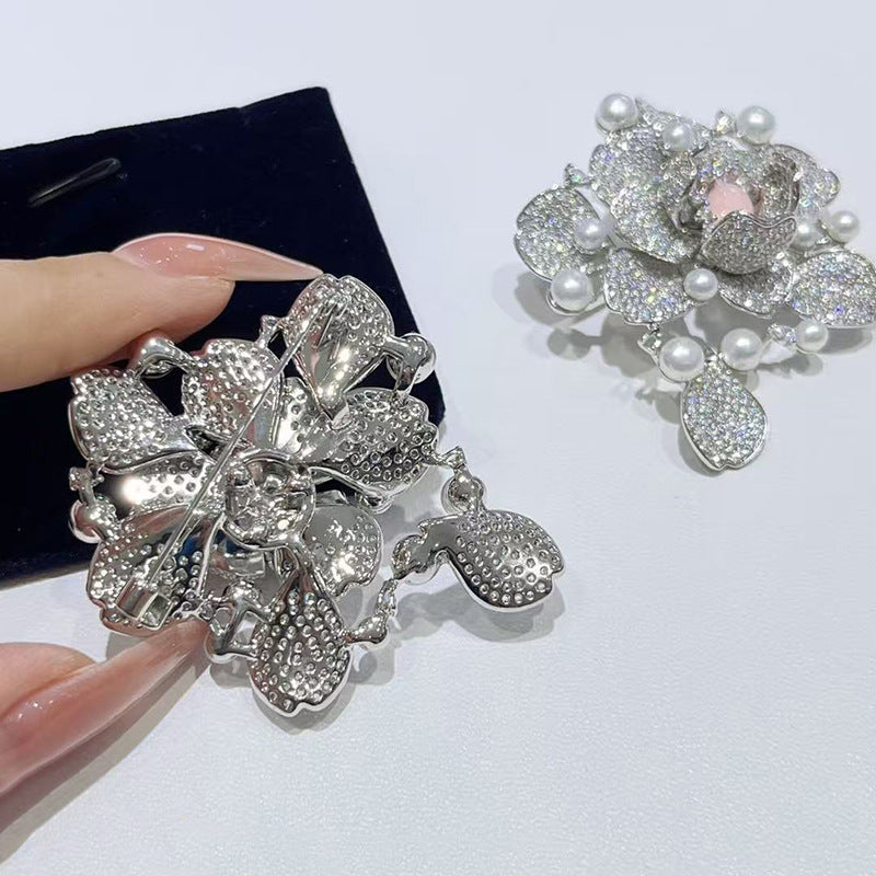 Conch Shell Twin Rose Brooch High-grade Zircon Pin Pearl Brooches