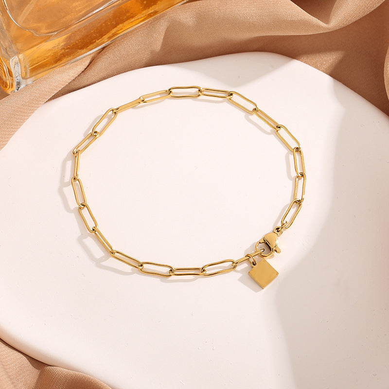 Women's & Men's Fashion Simple Gold Clip Square Titanium Steel No Fading Bracelet