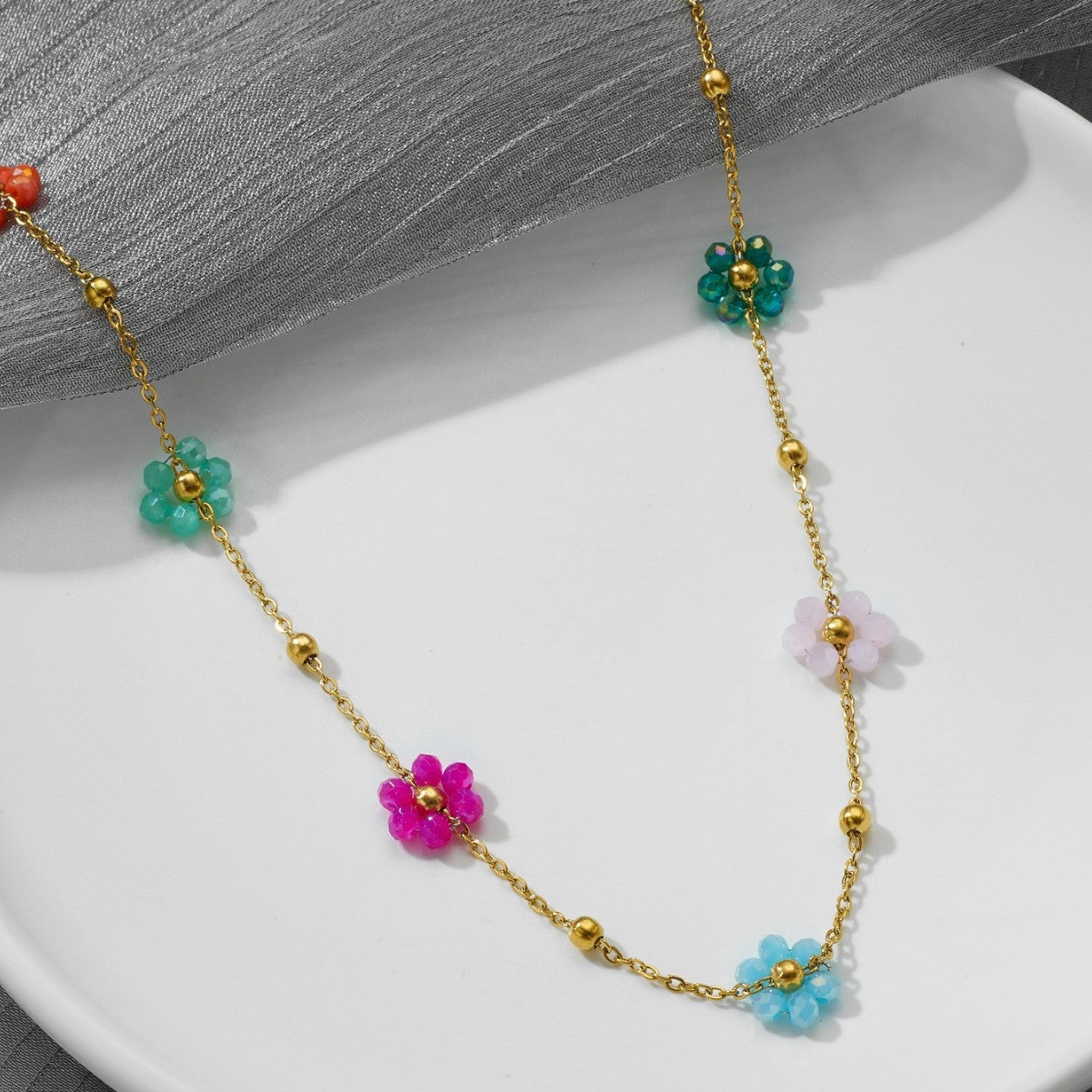 Sweet Flowers Chain Color Relaxed Stainless Bracelets