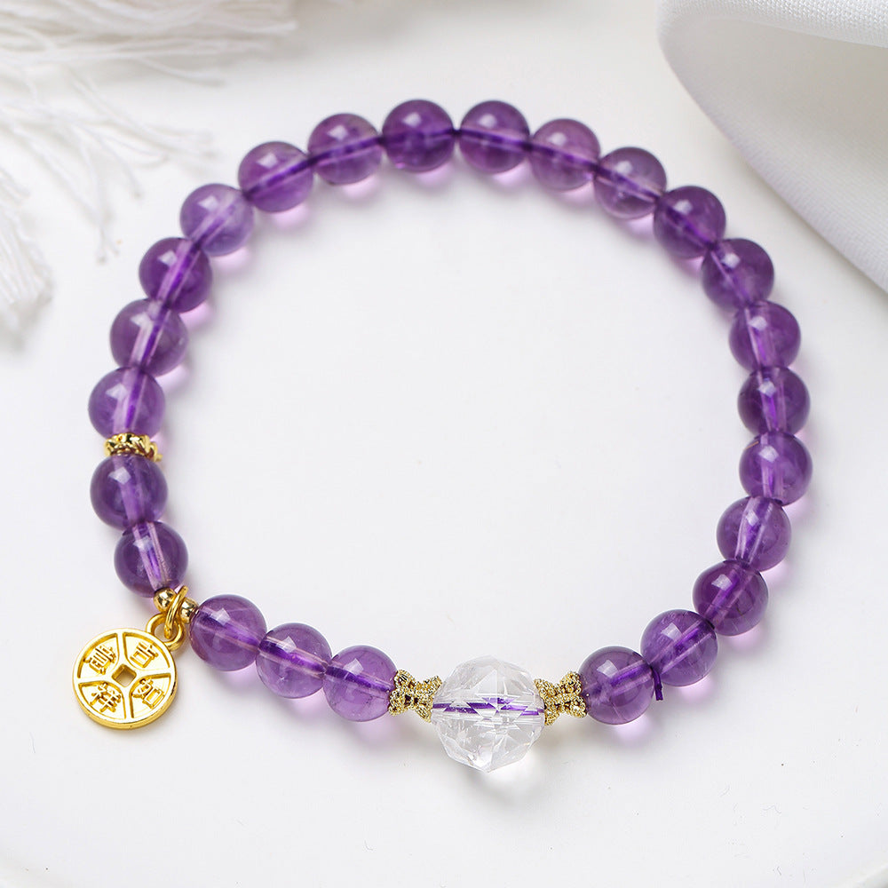Women's Natural Amethyst Beaded For Mild Luxury Retro Bracelet