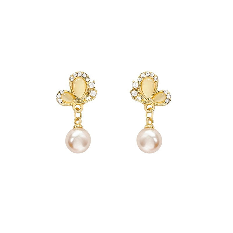 Women's Light Luxury Butterfly Champagne Pearl Summer Earrings