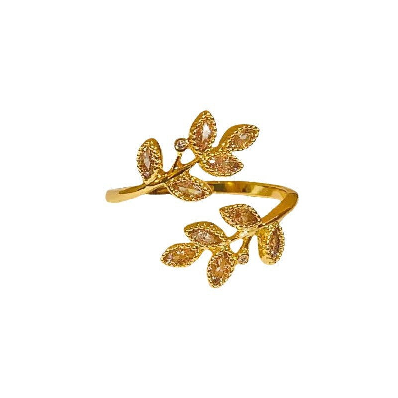 Fresh Leaves Open Female Light Luxury Temperament High Sense Index Ring