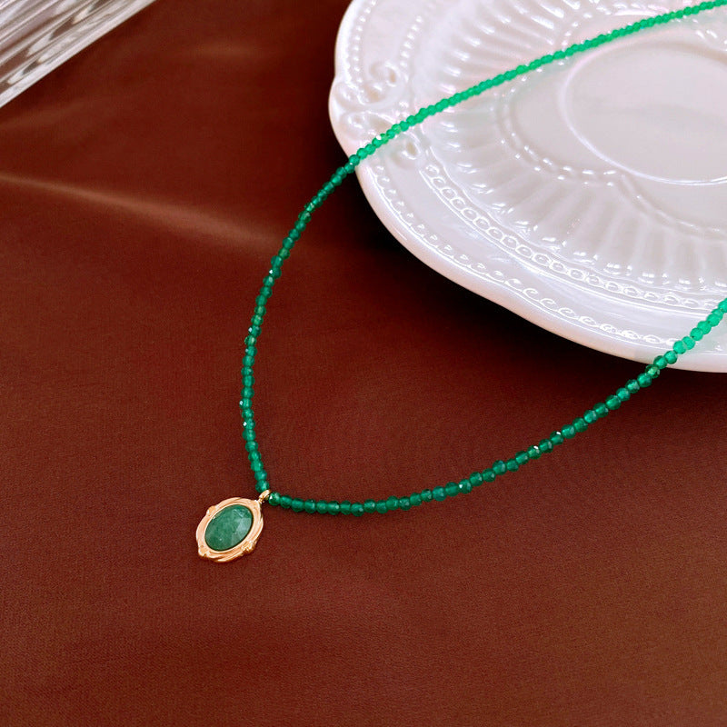 Emerald Geometric Glaze Beaded Chinese Simple High-grade Clavicle Necklaces